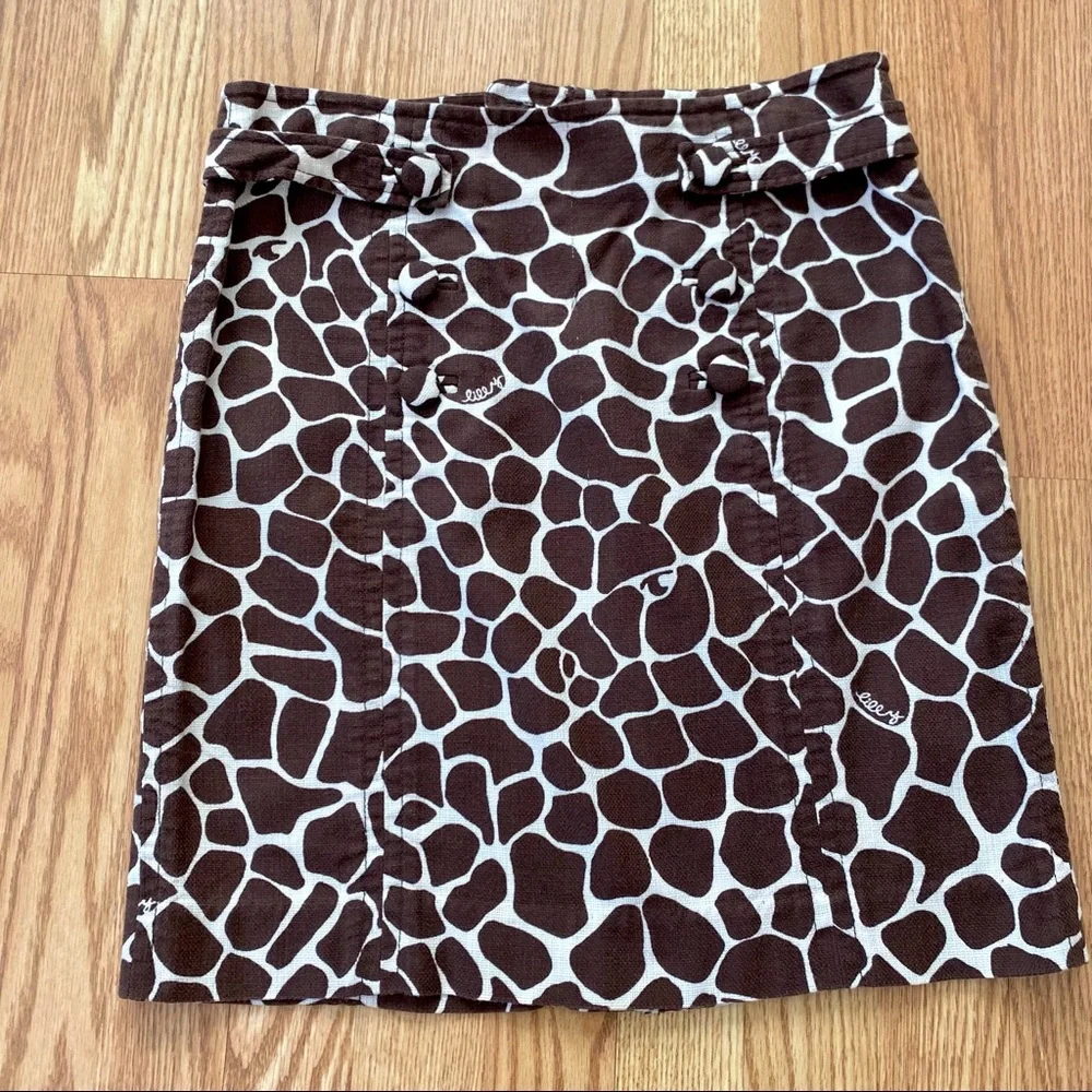 LILLY PULITZER SKIRT SPECKLE & HIDE GIRAFFE PRINT BROWN SIZE 4 COTTON PREPPY